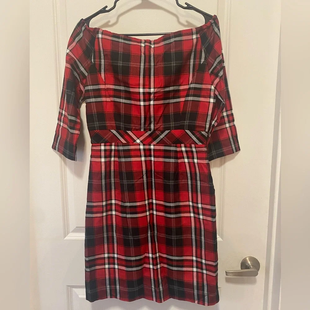 Boston Proper Red and Black Plaid Long Sleeve Dress - Picture 2 of 7